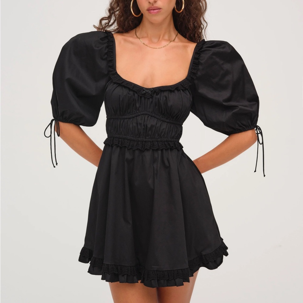 For Love And Lemons Black Puff Sleeve Mini Dress - Jackson Mini Dress
